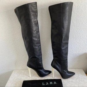 🚫 Sold 🚫 7.5 L.A.M.B. Black Hylda Over Knee Leather Boot White Stiletto